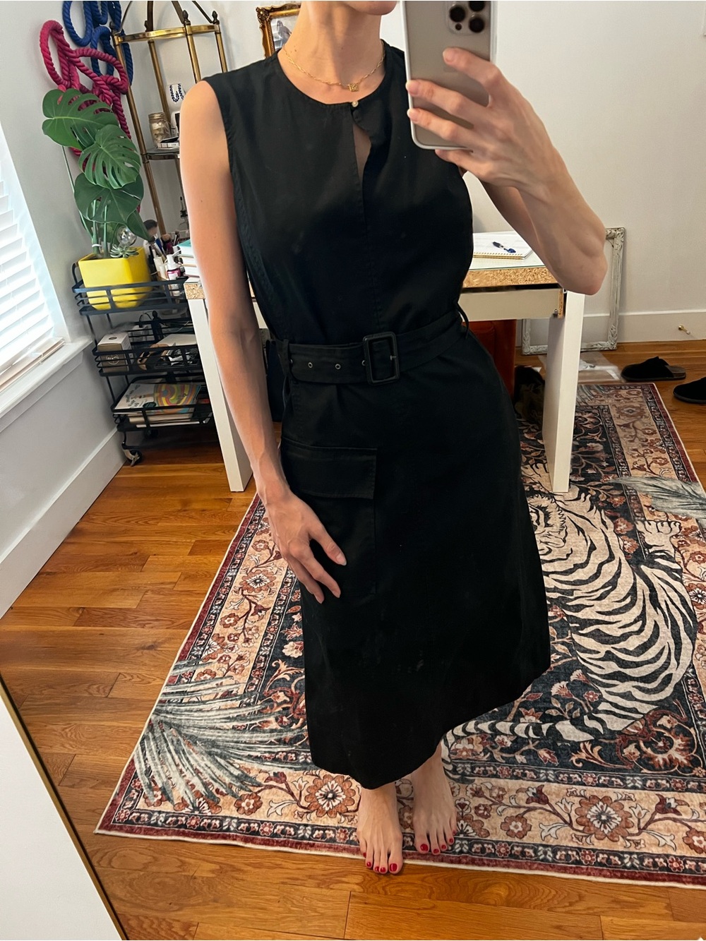Polo Ralph Lauren Sleeveless Black Belted Midi Dress w/ pocket